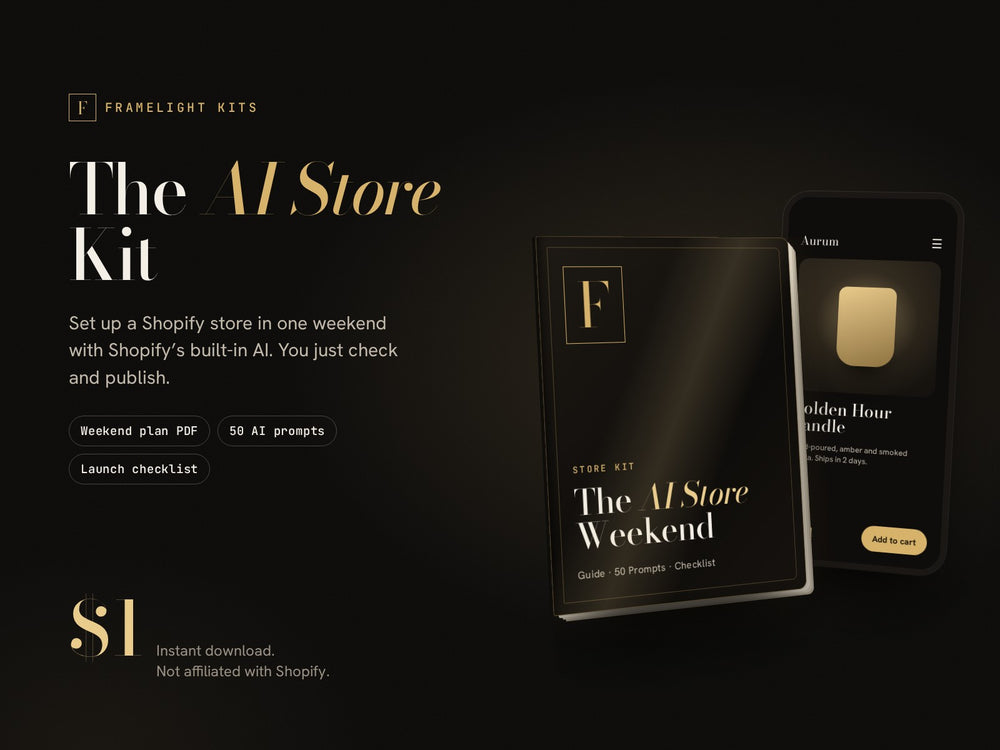 The AI Store Kit by Framelight: weekend plan, 50 AI prompts and a launch checklist