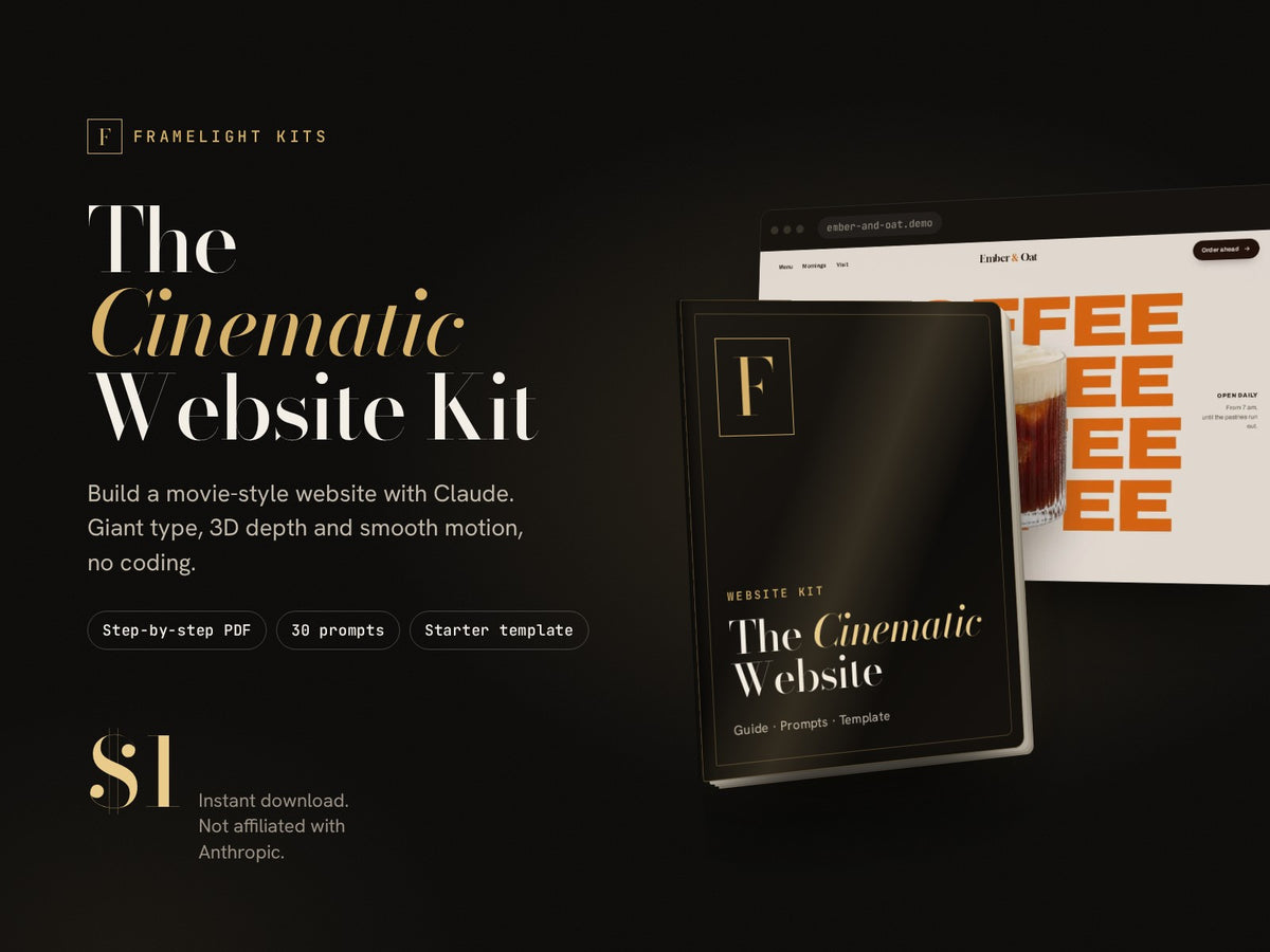 The Cinematic Website Kit by Framelight: guide, 30 prompts and a starter template