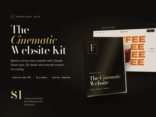 The Cinematic Website Kit by Framelight: guide, 30 prompts and a starter template